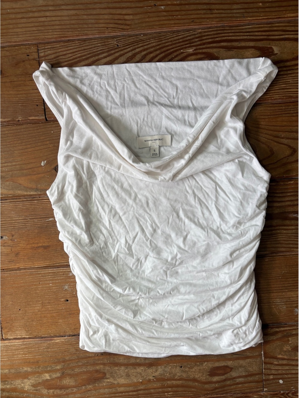 Banana Republic White Ruched Cowl Neck Sleeveless Top Size Small Stretch